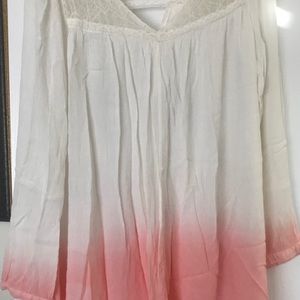 Free People LARGE Ivory Peach Tunic Shirt New
